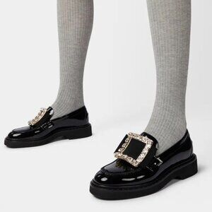 Roger Vivier Paris Black Viv' Rangers Loafers in Patent Leather